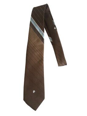 PIERRE CARDIN Mens Striped Brown Vintage Neck Tie